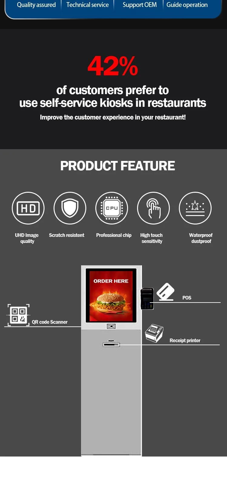 Self Service Fast Food Ordering Machine Self-Order Kiosk for Restaurant